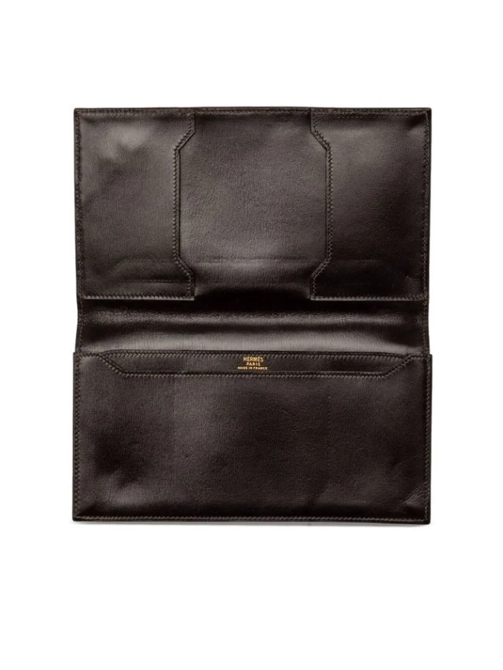Hermes Vintage Billfold Bifold Wallet Dark Brown Box Calf